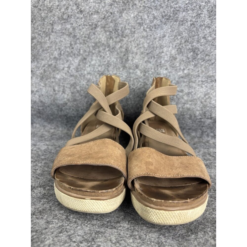 Eileen Fisher Shoes Womens Size 6‎ Tan Wedge Sandals Elastic Back Zip Platform